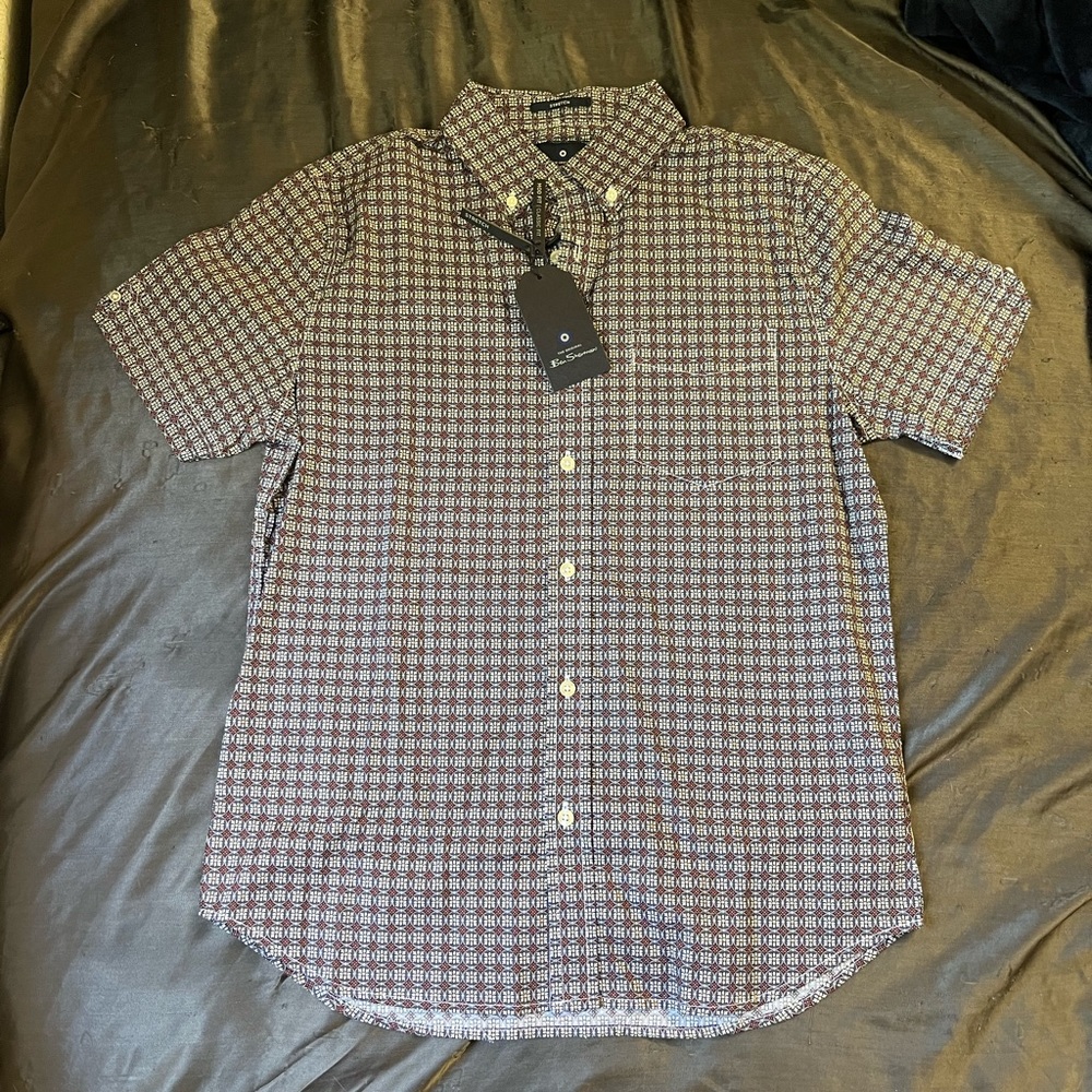 NWT NEW Ben Sherman Linen Shirt Mens Small Stretch Casual MSRP $89 Paisley Print - Picture 2 of 4